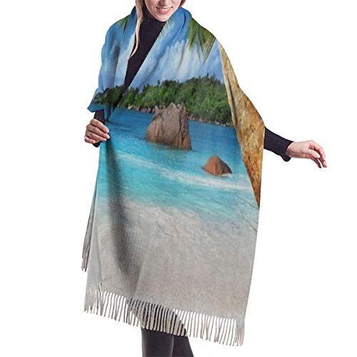 XCNGG Bufanda con flecos de cachemira de imitación chal bufanda larga de moda Pashmina Scarfs Shawls Wraps for Women Ocean Sunset Palm Tree (B) Cashmere Wool Scarves