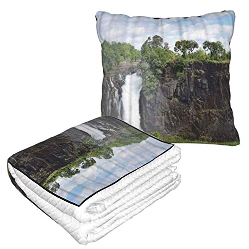 XINGAKA Manta de Viaje súper Suave,Catarata del Diablo Cataratas Victoria,Manta Plegable,Almohada cómoda