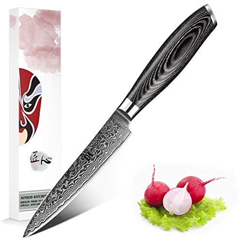 XINZUO Cuchillo de Uso Pelar 12,5cm de Acero Damasco Japonés 67 Capas Profesional Cuchillo de Fruta Cocina con Pakkawood Mango - Ya Serie