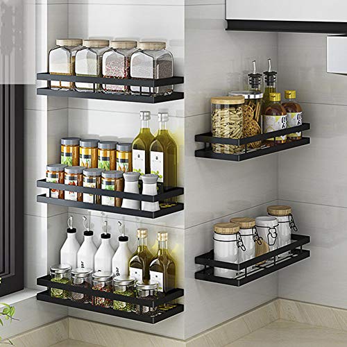 YunNasi Organizador de Especias Cocina Una Unidad Estantería Baño de Pared Adhesivo para Botes de Especiero, Negro mate