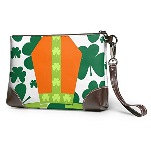 Yushg Cartera impermeable suave Monedero monedero Plantilla de tarjeta de felicitación del día de San Patricio Cartera de teléfono con cremallera para mujeres Niñas