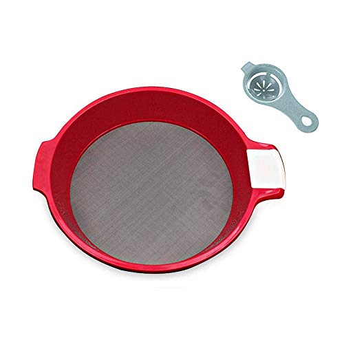 Yxhome Colador de Harina de Cocina, Colador de Harina de Plástico Rojo con Tamiz de Acero Inoxidable, Malla Fina, Raspador y Separador de Clara de Huevo para Tamizar Alimentos, Harina, Azúcar, etc.