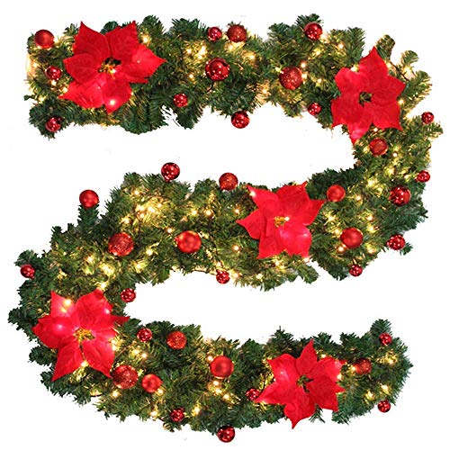 ZHANGYY Guirnalda navideña de 2,7 m/9 pies, Guirnalda Decorada preiluminada con Luces Blancas cálidas LED de 5 m para Chimenea, Escalera, Puerta, Patio, Navidad, decoración del hogar, co