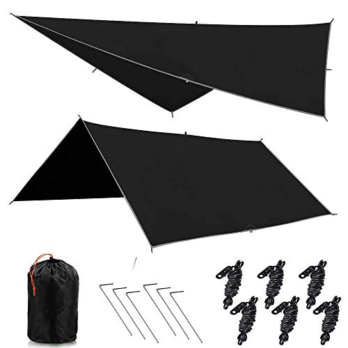 ZHENN Toldo Lona Tienda de Campaña Impermeable Carpas Camping Parasol para Tienda Plegable Sombrilla Refugio Portátil Ligero Excursiones,Negro,300x300cm