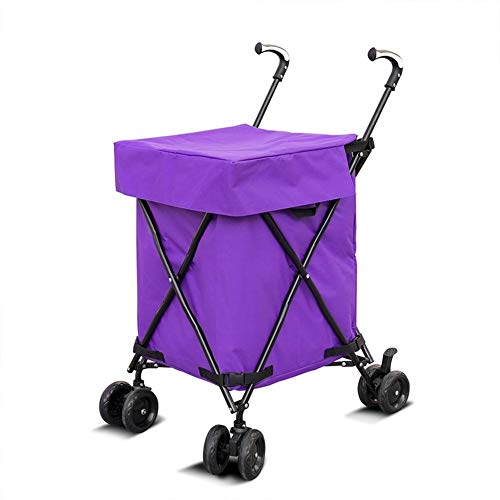 ZHIli Carro de la Compra Plegable, Carro de Utilidad de tránsito Multifuncional, Transporte hasta 330 Libras (Lienzo Resistente al Agua Resistente) 82L, Purple