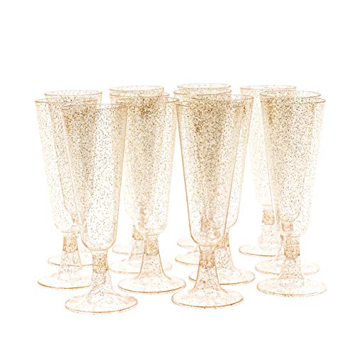 100 Copas de Champán de Plástico Transparente con Brillo Dorado, Flautas de Champán, 150ml - Elegante, Resistente y Reutilizable.