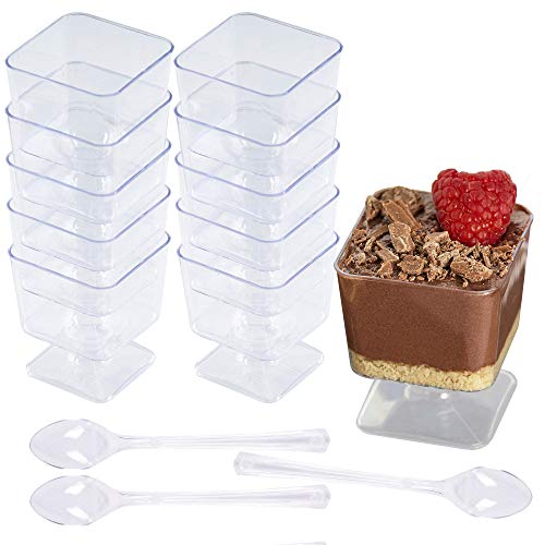 100 Copas de Postre de Plástico Transparente con 100 Cucharas, 60ml - Vasos de Postre, Cuencos de Postre - Resistente y Reutilizable.