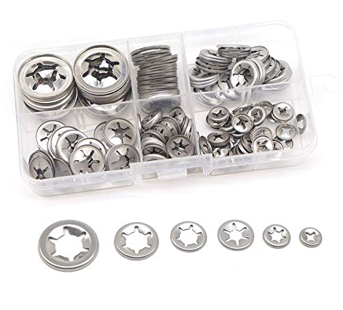 150 pcs en acier inoxydable 304 Starlock Interne dent Bouton on verrouillage kit d'assortiment de rondelles, M3/M4/M5/M6/M8/M10/M12