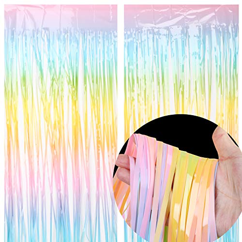 2pcs 2mx1m Cortinas Brillantes Metálicas Fiesta Infantil Unicornio Cortinas Oropel Decorativas Flecos Photocall Bautizo Boda Cumpleaños Pared Ventana Hogar