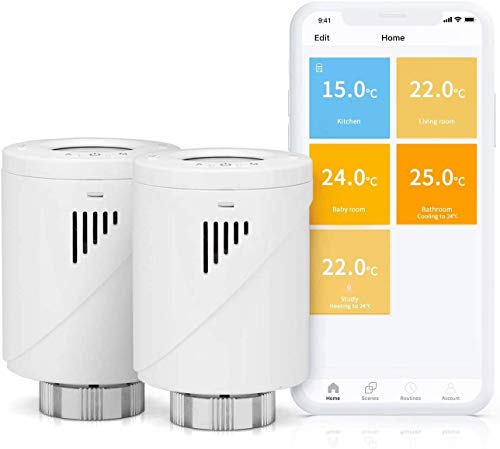 2X Termostato Inteligente Wi-Fi para Radiador, Requiere Concentrador, Pantalla LCD, Programable, para Habitaciones Individuales, Compatible con Alexa, Google Assistant e IFTTT.