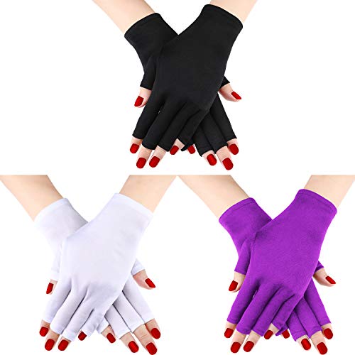 3 pares UV Shield Glove Gel Manicures Glove Anti UV Guantes sin dedos Protegen las manos de la lámpara de luz UV Secador de manicura (Conjunto de Color 2)