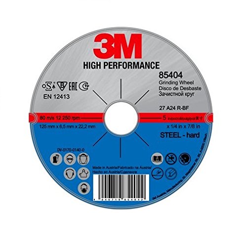 3M Rueda de desbaste de centro hundido de alto rendimiento, 180 mm x 7 mm x 22.2 mm, A24, T27, R-BF-80M/S