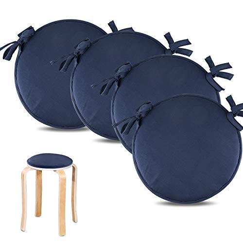 4 Cojín para silla, monocolor, Cojín para Silla con 4 cordones para un agarre seguro, microfibra, Azul oscuro 30 cm(11.8inch)