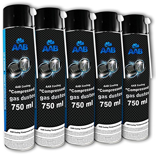 5 x AAB PC Spray Limpiador 750ml para Limpiar Teclados, Ordenadores, Copiadoras, Cámaras, Impresoras y Otros Equipos Eléctricos, Duster, Eliminación de Polvo, Aire Comprimido, Botella, Soplador