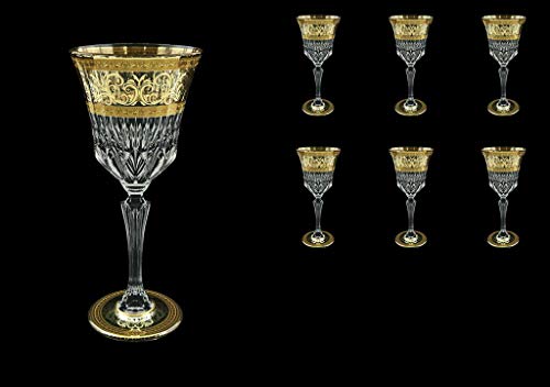 6 copas de vino de Bohemia de cristal pintadas a mano en oro, serie Adajio