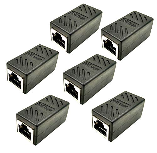 6Pack Adaptador RJ45 Hembra a Hembra, Cable de Red Ethernet Cat 7 Cat 6 Cat 5 LAN RJ45 Acoplador Gigabit Hembra an Hembra (Negro)