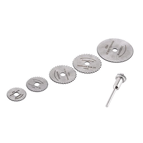 6Pcs HSS Mini Hojas de Sierras Circulares Ultrafino Hojas de Sierras con Soporte Kit de Discos de Corte para Madera, Pl¨¢stico, Fibra de Vidrio 22/25/32/35/44mm