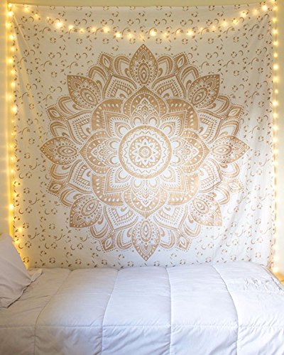 Aakriti Gallery Tapestry Queen Ombre Gift Hippie Tapestries Mandala Bohemian Psychedelic Intricate Indian Bedspread 92x82 Inches (Golden New Ombre)