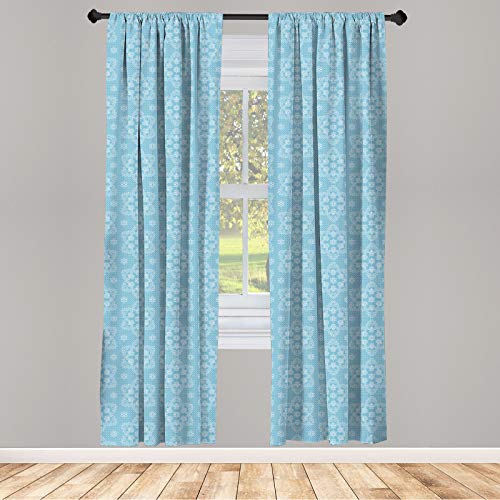 ABAKUHAUS Clásico Juego de 2 Paños Cortinas, Estilo del Copo de Nieve de Encaje, Tratamiento de Ventana para Habitación y Dormitorio, 150 cm x 245 cm, Azul Claro y blan