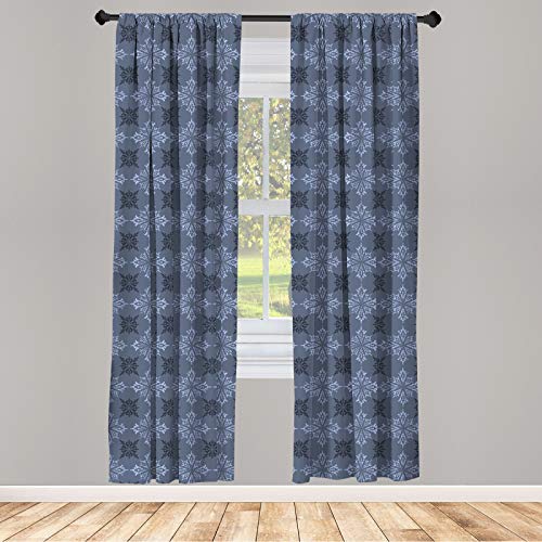 ABAKUHAUS Damasco Juego de 2 Paños Cortinas, Los Copos de Nieve en clásicos del Adorno, Tratamiento de Ventana para Habitación y Dormitorio, 150 cm x 225 cm, Purpleblue y Gris