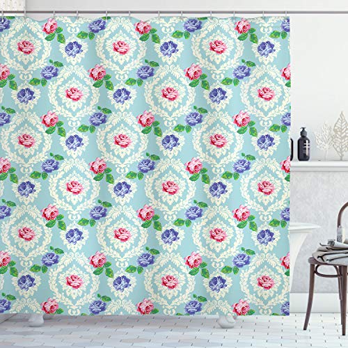 ABAKUHAUS En Mal Estado de Flora Cortina de Baño, Barrocos Rosas coloreadas, Material Resistente al Agua Durable Estampa Digital, 175 x 200 cm, Multicolor