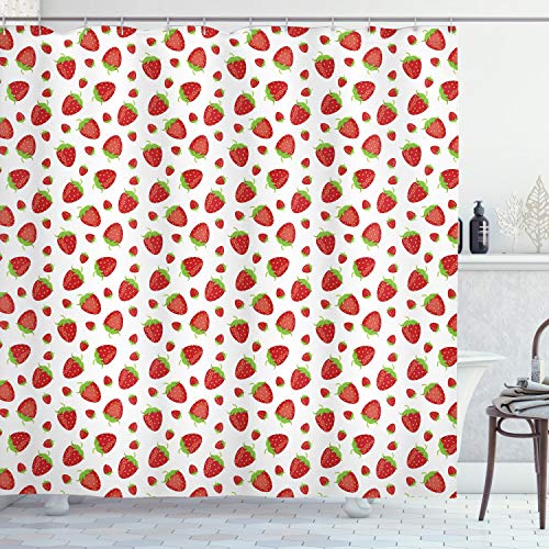 ABAKUHAUS Fresa Cortina de Baño, Fresas sabrosas, Material Resistente al Agua Durable Estampa Digital, 175 x 200 cm, Verde Lima Vermilion