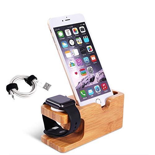 Adurei Stand con iPhone y Apple Watch Bambú Charging Estación Soporte Compatible con iPhone 12 11 Pro MAX XS X i8 i7 i6/Plus y iWatch 38/40/42/44mm Seire 5/4/3/2/1