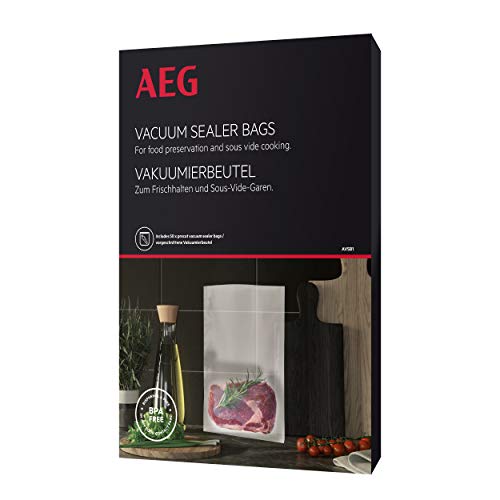 AEG AVSB1 - Bolsas de envasado al vacío (apto para nevera y congelador, conservar, cocer al vacío, precortado, 7 capas, 500 ml, -30 °C hasta 110 °C, transparente)