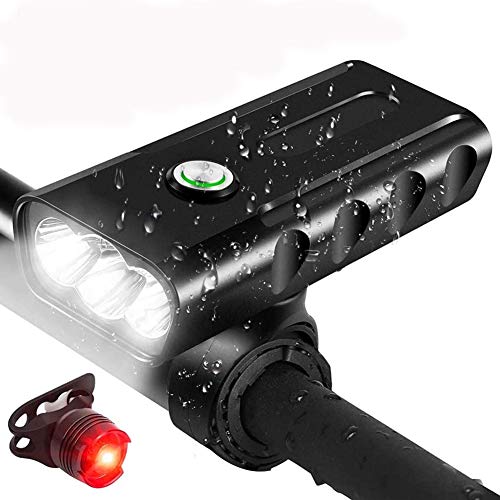 Afaneep Luz Bicicleta Delantera y Traseras Kit, 3 Modos IPX6 Impermeable Luz Bici LED Recargable USB - 2800mAh 1500LM Luz LED Linterna Bicicleta para Carretera y Montaña