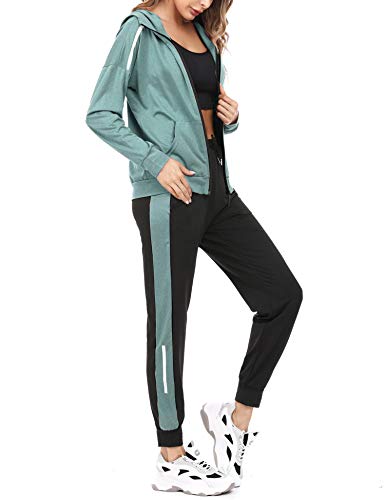 Aibrou Conjunto Chándal de Mujer Sudadera con Cremallera y pantalones, Trajes de 2 Piezas Deporta Moda de Manga Larga Ropa de salón Corredores , ( Verde , S )