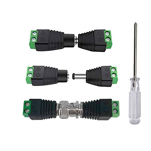 Aiqeer 15 Pares 12V / 24V 2.1 X 5.5 mm Macho Hembra DC Alimentación Conector + 10 Pares Macho Hembra BNC Video Balun Conector, para Coaxial Cat5 / CAT6, CCTV