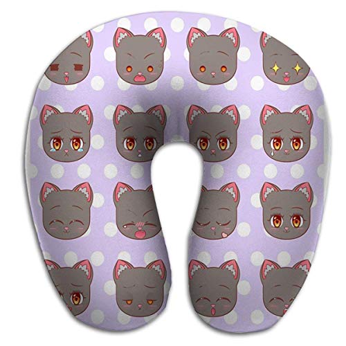 Almohada en Forma de U, Emoticonos Emoji Smiley Set Colorful Sweet Kitty Little Cute Kawaii Anime Cartoon Cat Kitten Girl Mascota de Diferentes emociones