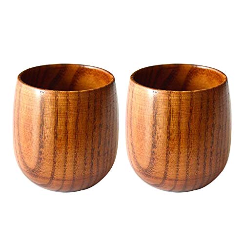 Amaoma Copa de Madera, 2 Piezas Taza de Té de Madera Jujube Utensilio de Madera para Leche Café Jugo Té Beber Cerveza, Hecho a Mano, Portátil, Regalo Perfecto Natural, Holz Tasse (2pcs / set)