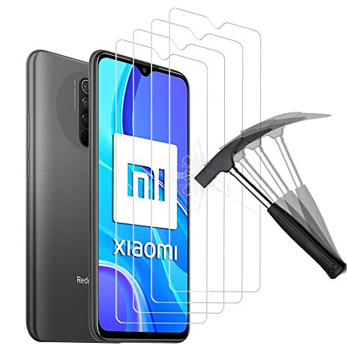 ANEWSIR Protector de Pantalla Compatible con Xiaomi Redmi 9/Note 9 4G (Nueva edición)/Redmi 9A/Redmi 9C,Resistente a Arañazos 9H Dureza Cristal Vidrio Templado Protector - (4 Piezas)