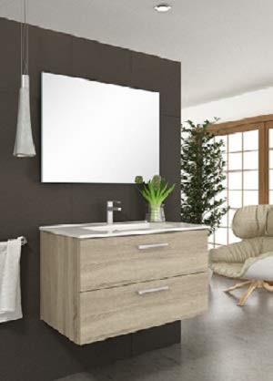 Aquore | Mueble de Baño con Lavabo y Espejo | Mueble Baño Modelo Menorca 2 Cajones Suspendido | Muebles de Baño | Diferentes Acabados Color | Varias Medidas (Cambrian, 100 cm)
