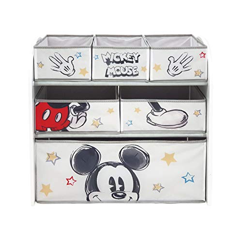 ARDITEX WD13694 Organizador de Madera (62x30x60cm) con 6 cestos Textiles de Almacenamiento de Disney-Mickey