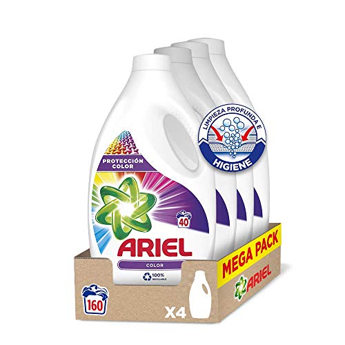 Ariel Detergente Líquido para Lavadora, Color y Brillo, 160 Lavados (4 x 40)