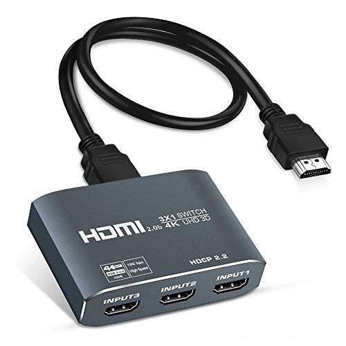 avedio - Conmutador HDMI 3 x 1, 3 puertos HDMI 3 en 1, divisor de alta velocidad de 18 Gbps, compatible con HDCP2.2, HDR, Ultra,4K 60 Hz, Full HD 1080P, 3D, Apple TV, Fire Stick, HDTV, PS4 (negro)