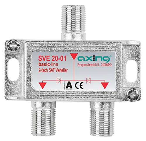 Axing SVE 20-01 - Divisor de 2 Puertos para TV vía satélite de Banda Ancha terrestre (FM, Dab, TDT) 5-2400 MHz con Paso DC, metálico