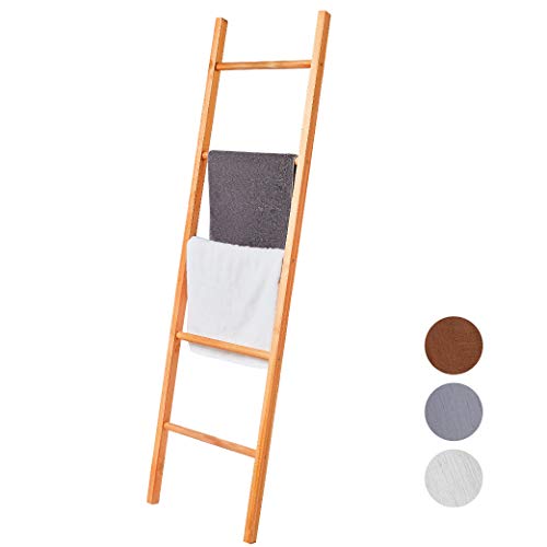 BALIBETOV Escalera Decorativa de Madera Pino - Ideal como Toalleros de Baño - Mueble Perchero Organizador Auxiliar para Baño, Cocina u Oficina. Decorativas Moderna Chic (5 peldaños, 150 cm, Madera)