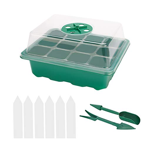 Bandeja Semillas, Mengxin 6 Conjuntos Bandeja Semillero para Germinación y 6 Pcs Etiquetas Plantas Plastico Bandeja de Plántulas para Cultivo de Germinación de Semillas de Invernadero