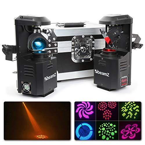 beamZ 3-en1-PocketScan LED Set 2 scanners & Rack transporte (12W-Cree-LED 7colores, modo DMX y stand alone, master slave, función estroboscópica, efectos)