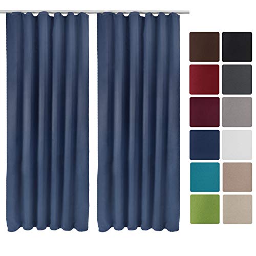 Beautissu Set de 2 Cortinas Blackout Amelie BK de Trabillas correderas 140x245 cm oscurecente Banda Universal Azul