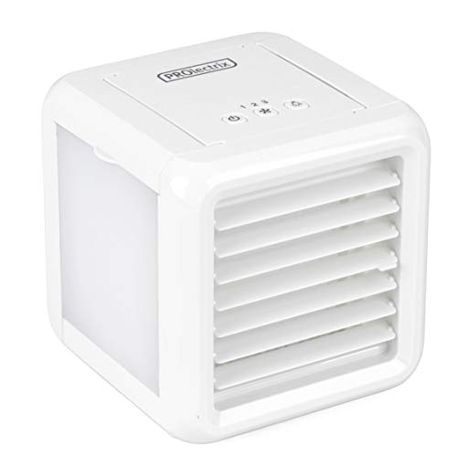 Beldray Refrigerador de Aire Personal Ice Cube Plus+ portátil para Mesa EH3139V2PROVDE de Prolectrix con Enchufe Europeo | 5 W | Luces LED | 3 velocidades | 2 depósitos de Agua de 300 ml | Blanco