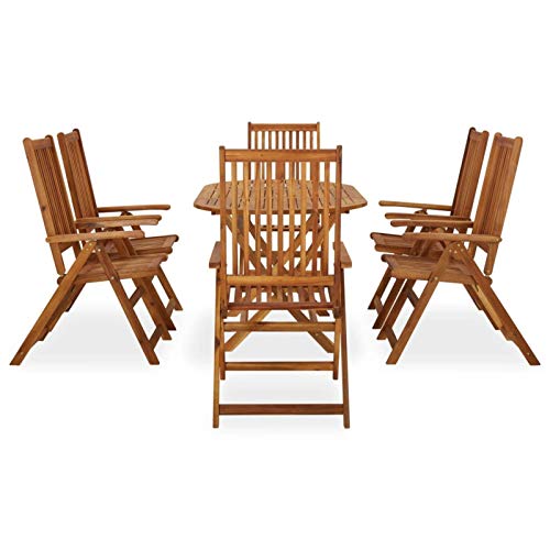 Best Choice Products Juego de bistró de Madera de Teca de 7 Piezas, Muebles de Patio Plegables para Patio Trasero, balcón, terraza con 6 sillas, Mesa de Centro Ovalada, Acabado de Teca - Natural