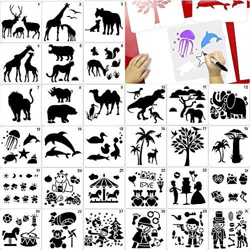 BESTZY Plantillas Pintura Set 30 Piezas plantillas de dibujo de animales para Manualidades, Scrapbooking, Diario,Pintura Decoración