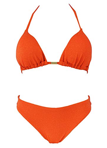 Bikini para Mujer Conjunto de Dos Piezas Traje de baño Glitter Triangle Swimwear XXS-L Traje de baño Diseño Italiano (8322-Orange, M)