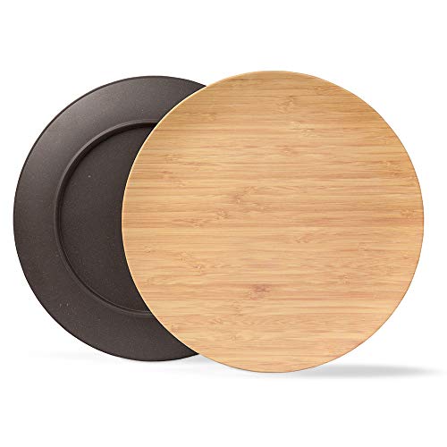 BIOZOYG Platos sostenible Platos Conjunto I Platos de Camping Platos de Madera Platos de Cena vajilla de bambú I 4 Piezas Platos de bambú Plano Redondo Antracita de 25,5 cm, Libre de BPA