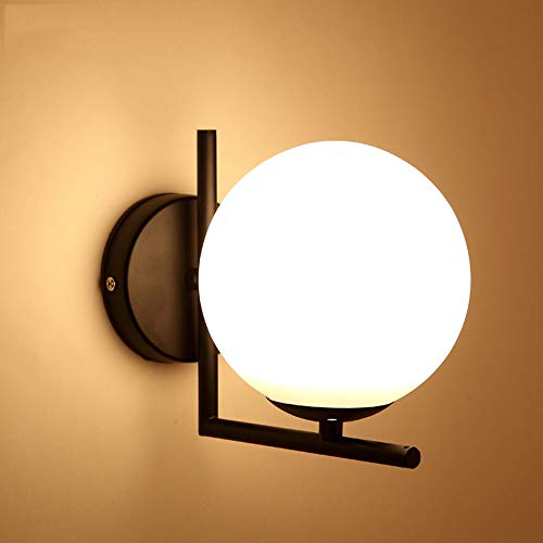 Bola Luz de pared,Moderno Apliques de pared Cortina de cristal del globo de blanco Espejo baño led Luz Para Dormitorio Pasillo Sala de estar cafetería loft cocina Lámpara de pared 1 E27 Ligero -negro