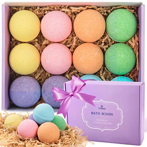 Bombas de Baño, TTRWIN 12 Fizzy Bubble Bath Bath Bombs, Kit de bomba de baño de spa vegano natural orgánico con diferentes aceites esenciales orgánicos